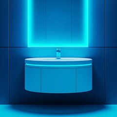 Round floating vanity with a circular sink and futuristic design