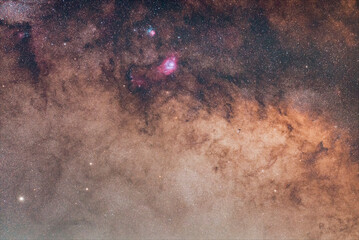 Wall Mural - Galactic center of the Milky Way. The Milky way and the Lagoon nebula. Lagoon Nebula and Trifida. Photography of the Milky Way with telescope. Sagittarius Constellation
