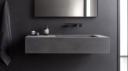 Wall Mural - Urban loft-style floating vanity with a concrete basin and bold textures