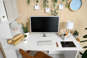 Wall Mural - Interior of office with workplace, tablet and computer