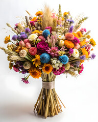 Wall Mural - colorful bouquet of dried flowers on the white background