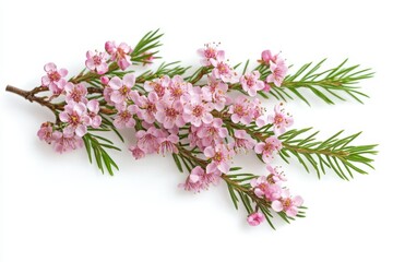 Wall Mural - Isolated pink flowers of a chamelaucium twig