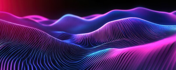 Wall Mural - abstract neon waveforms in blue and pink light
