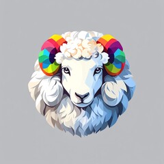 Wall Mural - Vibrant Rainbow Ram: A Colorful Sheep Portrait