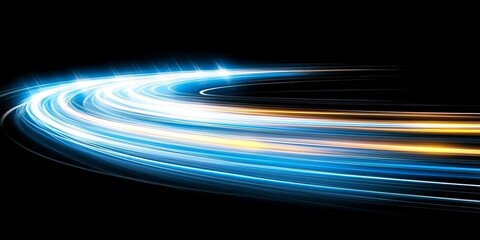 Wall Mural - bright glowing blue and yellow streaks forming abstract circular shaped motion on dark background,