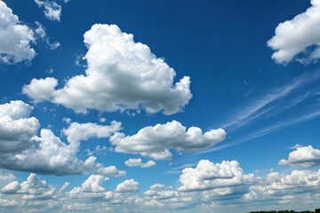 Poster - Clear Blue Sky With Fluffy Clouds on a Sunny Day. Generative AI