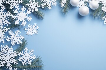 Poster - A winter scene featuring snowflakes, designed in a paper-cut style with a white color scheme, and an empty space on the left side of the image.