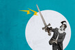 © deagreez - Template sketch image composite artwork collage of ancient conqueror hero costume vintage knight style aged man wear armor hold sword