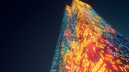 Wall Mural - Illuminated Skyscraper Displays Digital Data Streams