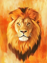 Poster - Regal lion portrait with glowing golden mane illuminated by sunset light and ample space for text above and below. Generative AI