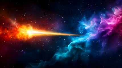 Wall Mural - A stunning cosmic scene featuring a vibrant explosion of colors and celestial bodies in deep space.
