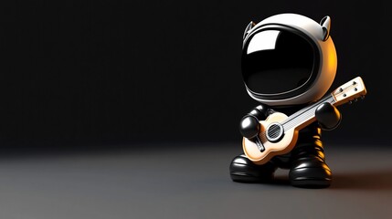 Wall Mural - cute astronaut cartoon playing a guitar in a dark background.