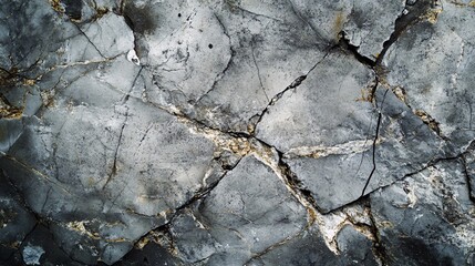 Poster - Dark grey rock surface with cracks showing gold texture forming abstract pattern