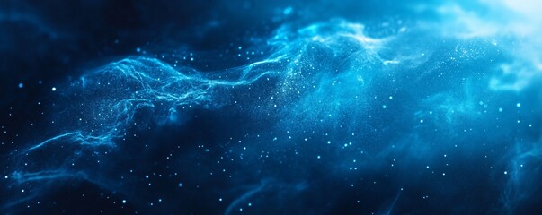 Poster - Abstract blue particles background flowing in cyberspace