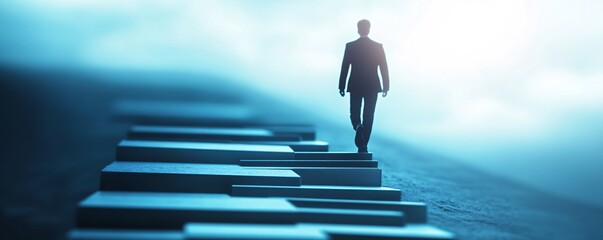 Poster - Businessman walking up career ladder to success