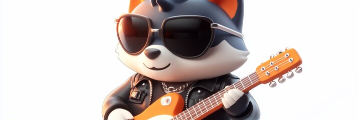 Canvas Print - Cool husky dog wearing sunglasses plays guitar.