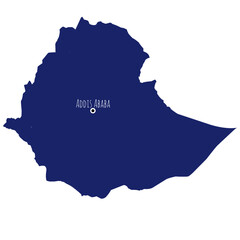 Wall Mural - silhouette map of ethiopia with capital city names