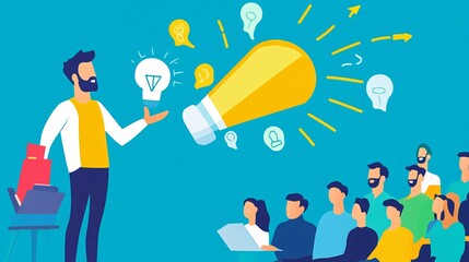 Aufkleber - During a brainstorming session, a businessman shares an innovative idea with his team