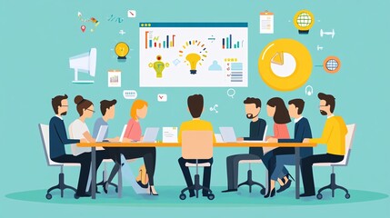 Aufkleber - Group of creative people working at office meeting, planning new business strategy and developing new creative idea