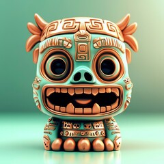 Wall Mural - Whimsical Bronze and Turquoise Mayan-Inspired Figurine