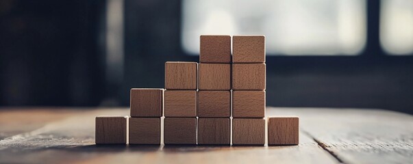Poster - Wooden blocks forming ascending steps on table