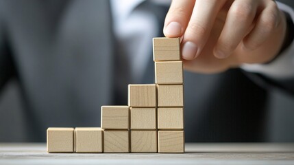 Poster - Businessman building a graph or chart with wooden blocks