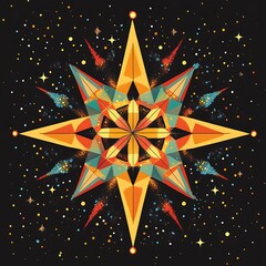 Canvas Print - Colorful star illustration on black background with sparkles, design element for cards, posters