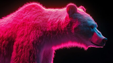 Wall Mural - neon pink and blue illuminated polar bear profile.