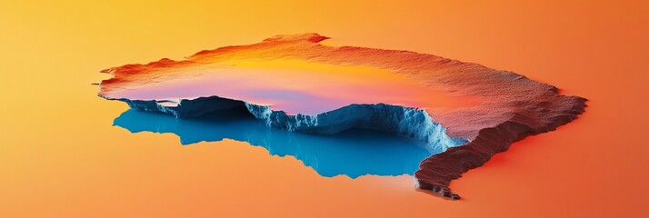 Wall Mural - abstract 3d landscape with sunset colors and blue water reflection.