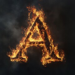 Aufkleber - 3d rendering of the letter a engulfed in flames, with a dark and smoky background
