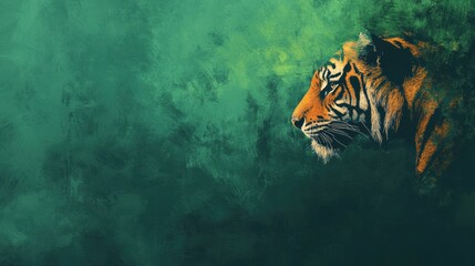 Poster - Vibrant impressionist tiger portrait set against lush jungle background with ample space for creative text or message. Generative AI