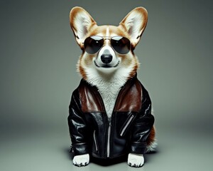 Canvas Print - Stylish dog in a leather jacket. AI.