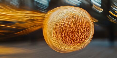 Wall Mural - abstract light trails forming a glowing sphere, dynamic motion blur.