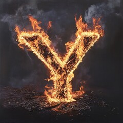 Aufkleber - Fiery letter y on a dark background with smoky surroundings, in a fiery font