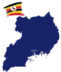Wall Mural - silhouette map of uganda with capital city name and country flag paint strokes