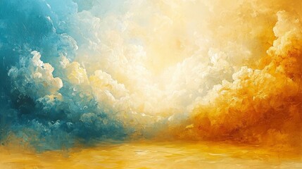 Wall Mural - A vibrant sky painted with swirling clouds in shades of blue and gold, creating a serene landscape that evokes tranquility and wonder.