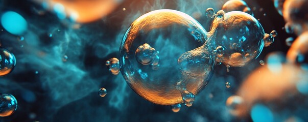 Poster - Colorful space with merging and floating 3d spheres in abstract background