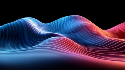 Wall Mural - Abstract 3D waves, glowing lines, dark background, digital art, website banner.