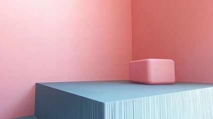 Wall Mural - artistic installation featuring minimalist shapes and pastel colors in an indoor space