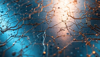 Wall Mural - abstract circuit board design with glowing copper lines and blue background