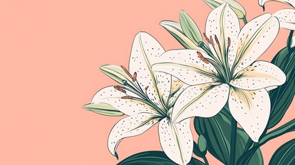 Wall Mural - Delicate lilies on peach background