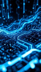 Wall Mural - glowing blue circuit board lines and nodes technology background