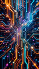 Wall Mural - glowing circuit board design with abstract technology and data flow