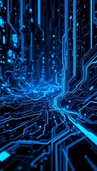 Wall Mural - glowing blue circuit board pattern background for technology concept use