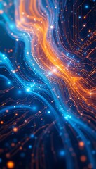 Wall Mural - abstract technology circuit board lines with blue and orange glowing light