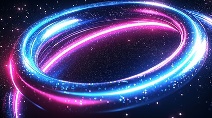 Wall Mural - Glowing neon rings in space, cosmic background, abstract art, design element.
