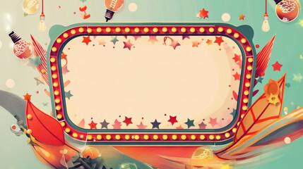 Colorful Retro Theater Frame with Bright Lights and Stars Design