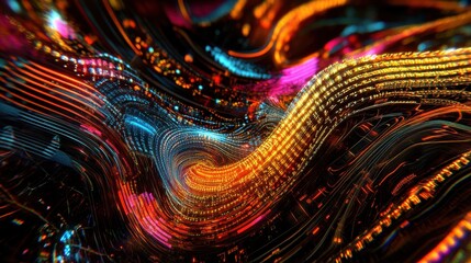 Close-up of Swirling Binary Qubits in Futuristic Quaternity