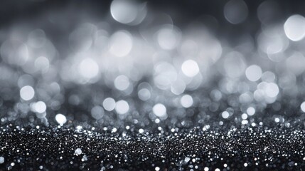 Fototapete - Silver glitter sparkling with abstract blurred lights background