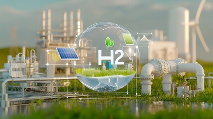 Aufkleber - Futuristic Eco-Friendly Energy Hub with Hydrogen and Solar Power
